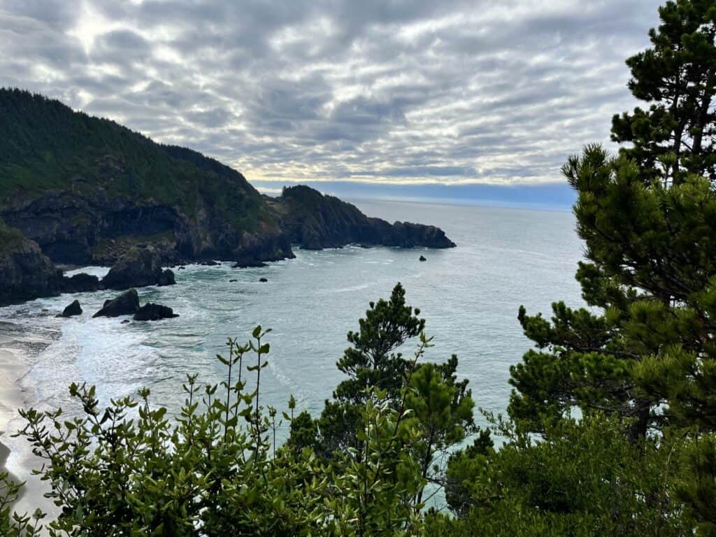Tides roll among forested headlands along the Samuel L. Boardman Scenic Corridor.