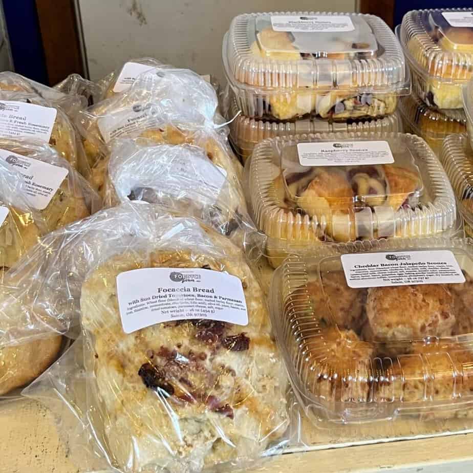 Focaccia, scones and other backed goods at Fordyce Farms