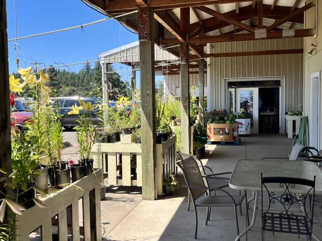 The patio and entrance to the farm store at Fordyce Farms