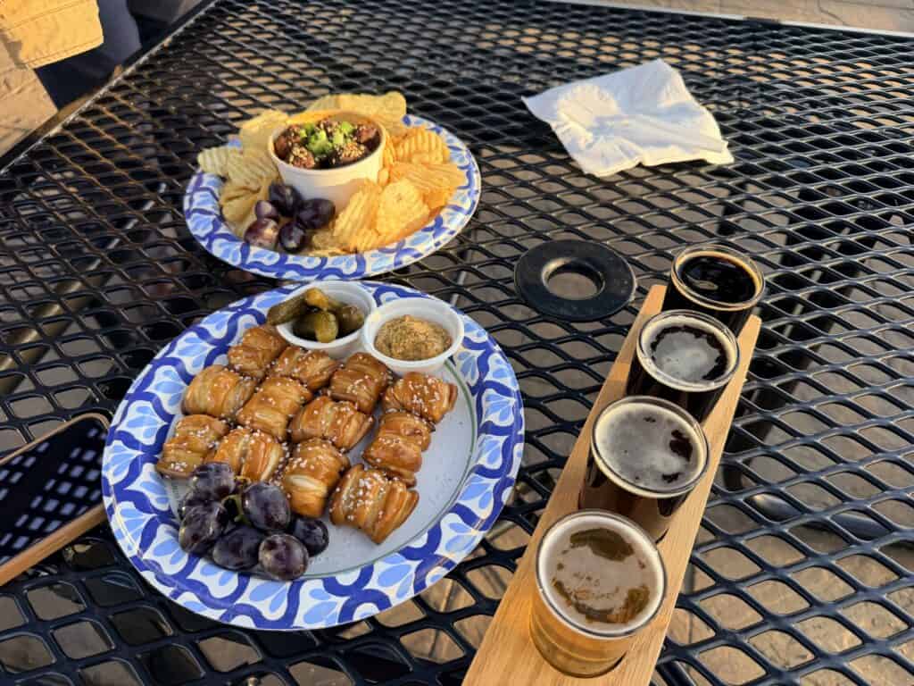 Two small plates and a beer flight