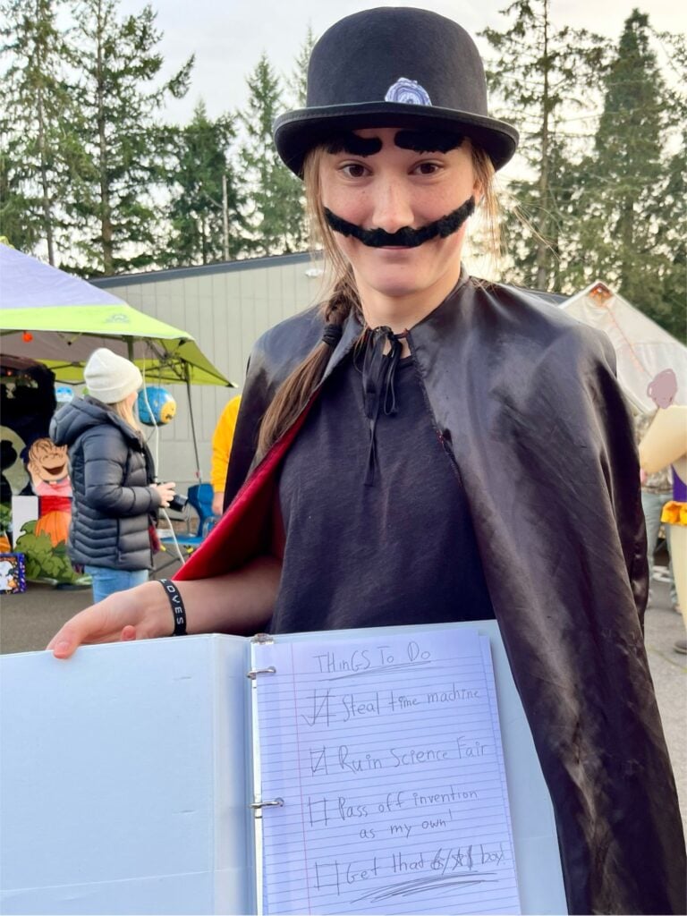 Our daughter as the Bowler hat guy from Meet the Robinsons.