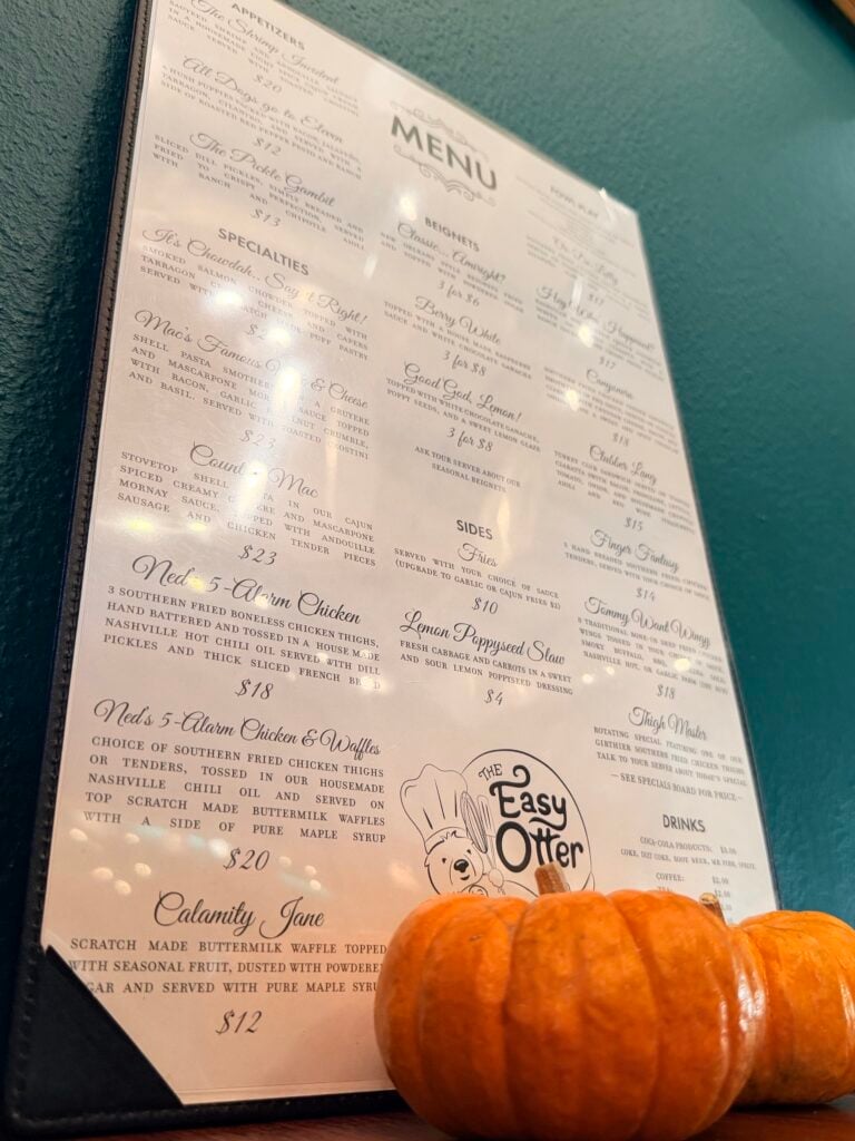 Menu for the Easy Otter in Salem, Oregon