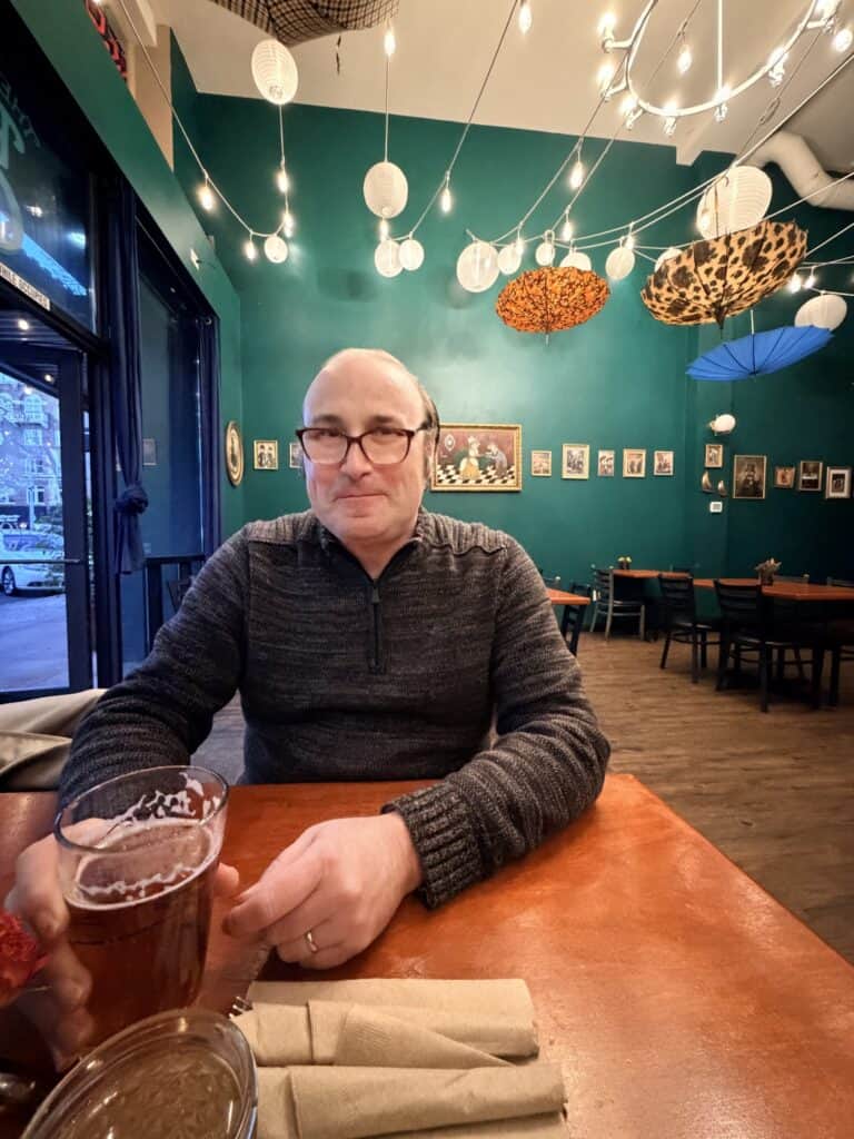 Brian enjoys a local beer at the Easy Otter
