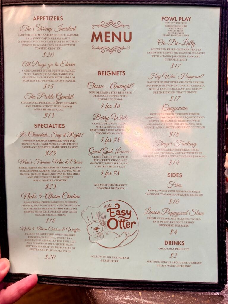 Easy Otter menu