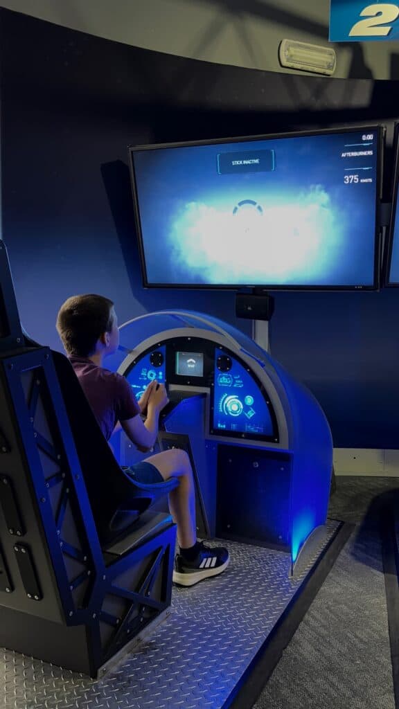 Our oldest son tests his jet design on a flight simulation.