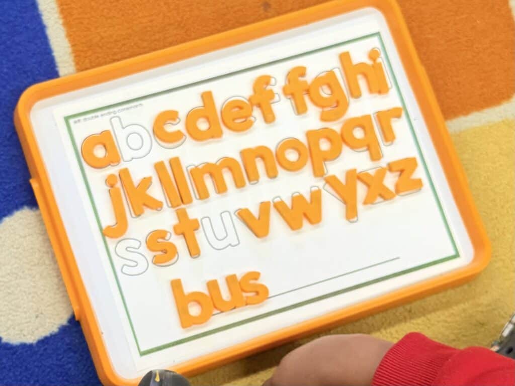 Orange magnetic letters on a magnetic board. IEP process for parents.